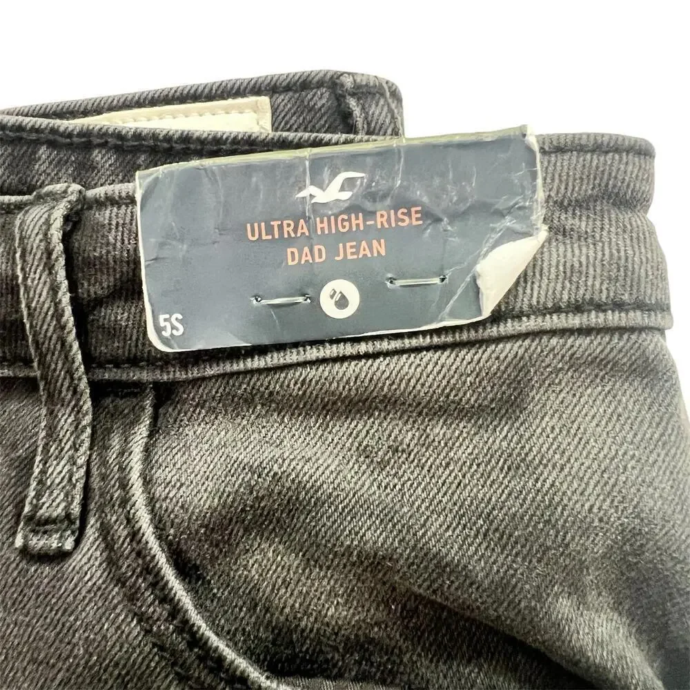 Hollister Ultra High-Rise Dad Jeans Black Straight Leg Thigh Slit Jeans Size 26 - Picture 7 of 7